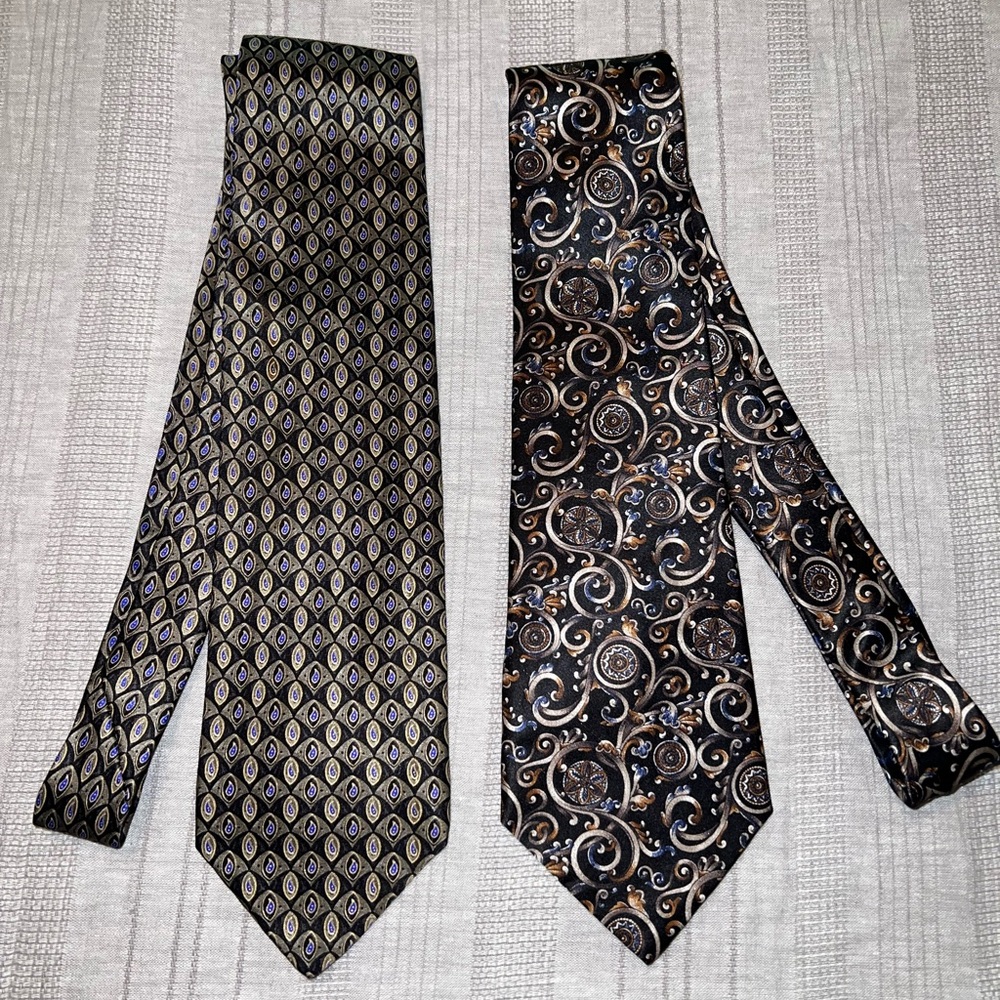 2 Stafford Executive Italian Silk Paisley Black & Blue Neck Ties